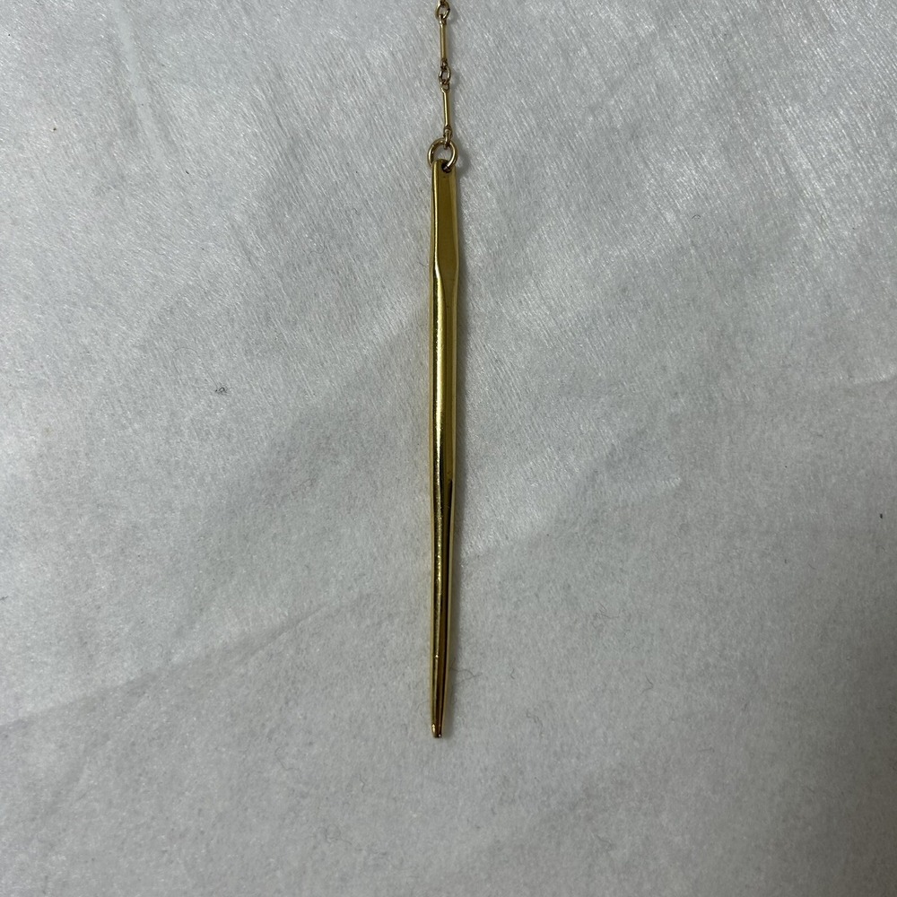 Gold Tone Lariat Necklace Spike Pendant Minimalist Y-Shape Adjustable Chain Loft
